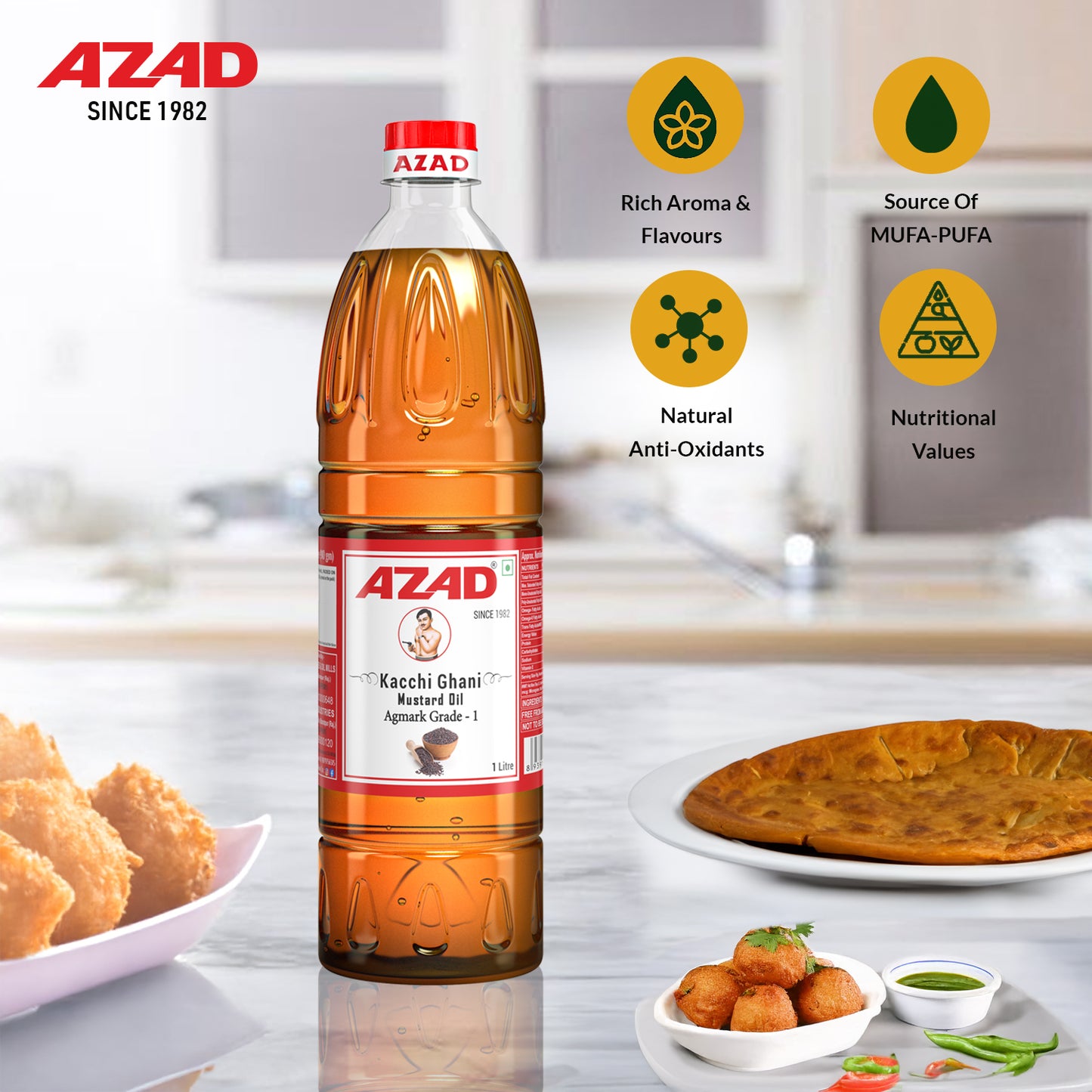 1 Litre Bottle Kachi Ghani Azad Mustard Oil