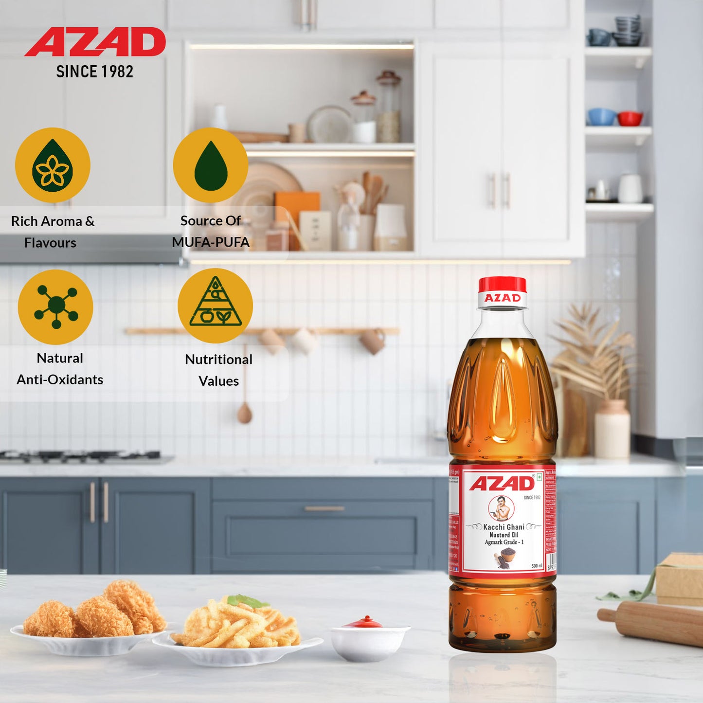 500ml Bottle Kachi Ghani Azad Mustard Oil