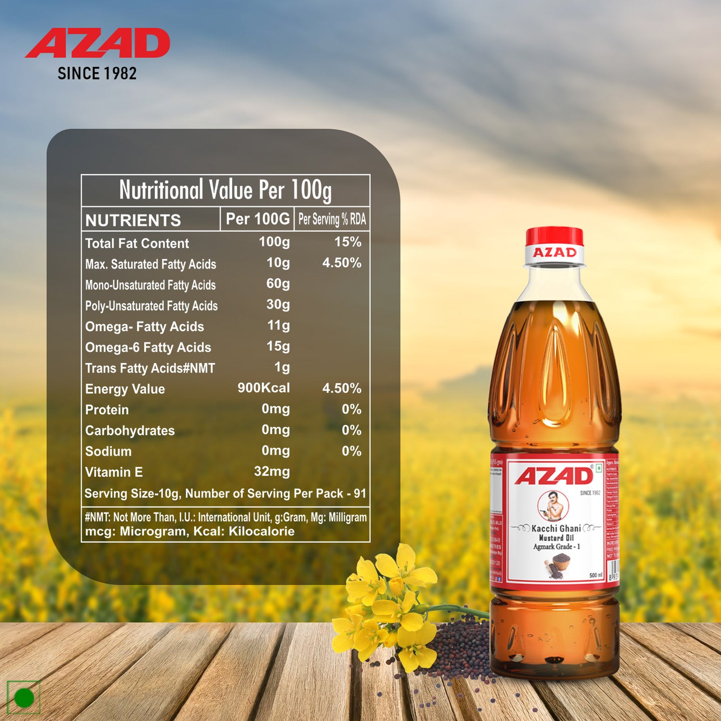 500ml Bottle Kachi Ghani Azad Mustard Oil
