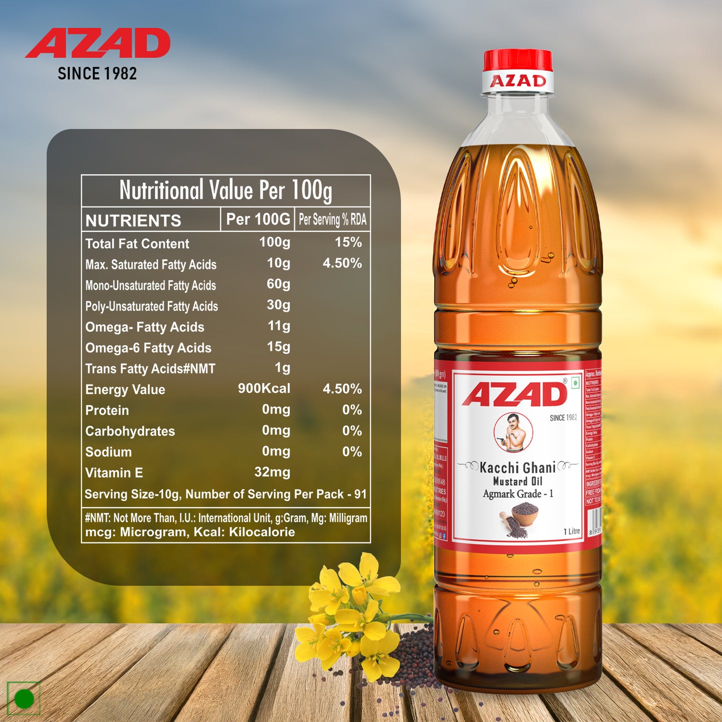 1 Litre Bottle Kachi Ghani Azad Mustard Oil