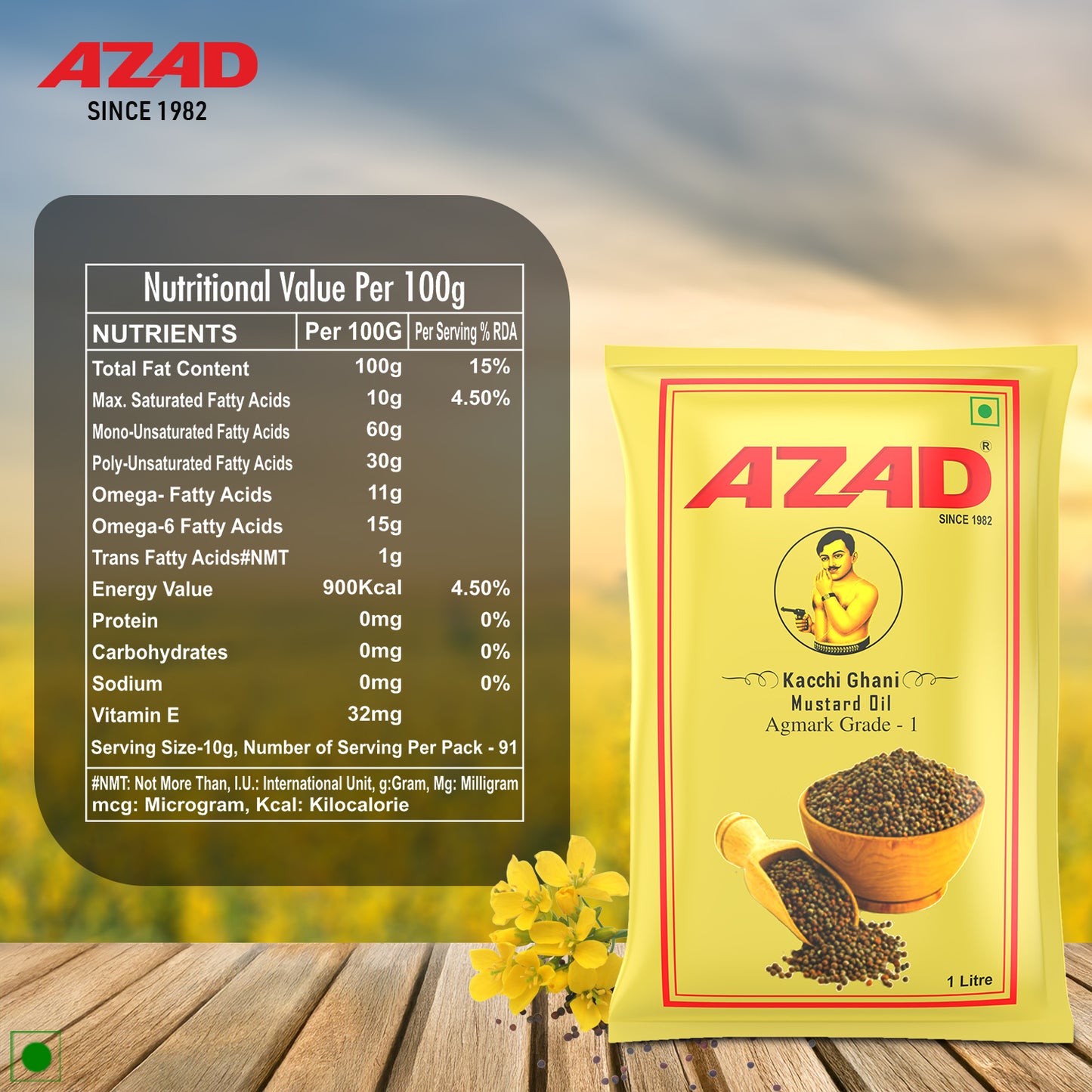 1 Litre Pouch Kachi Ghani Azad Mustard Oil