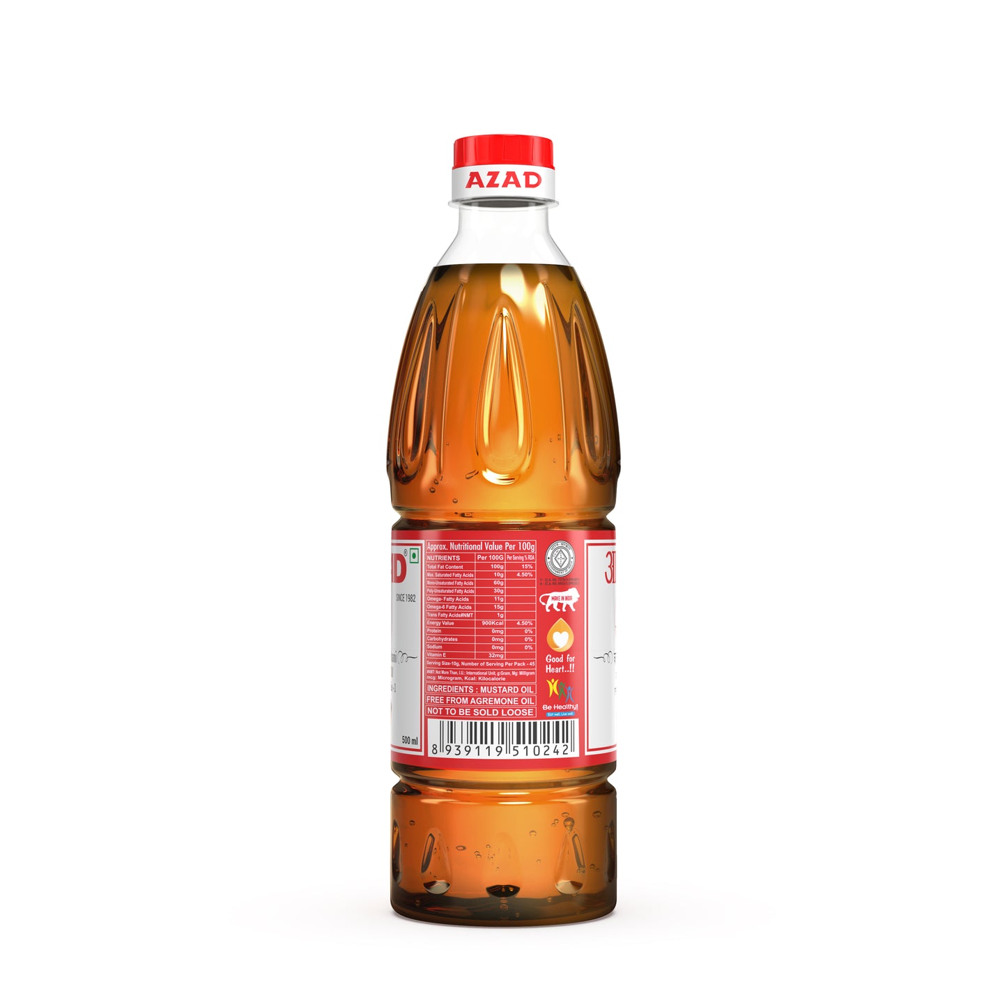 500ml Bottle Kachi Ghani Azad Mustard Oil