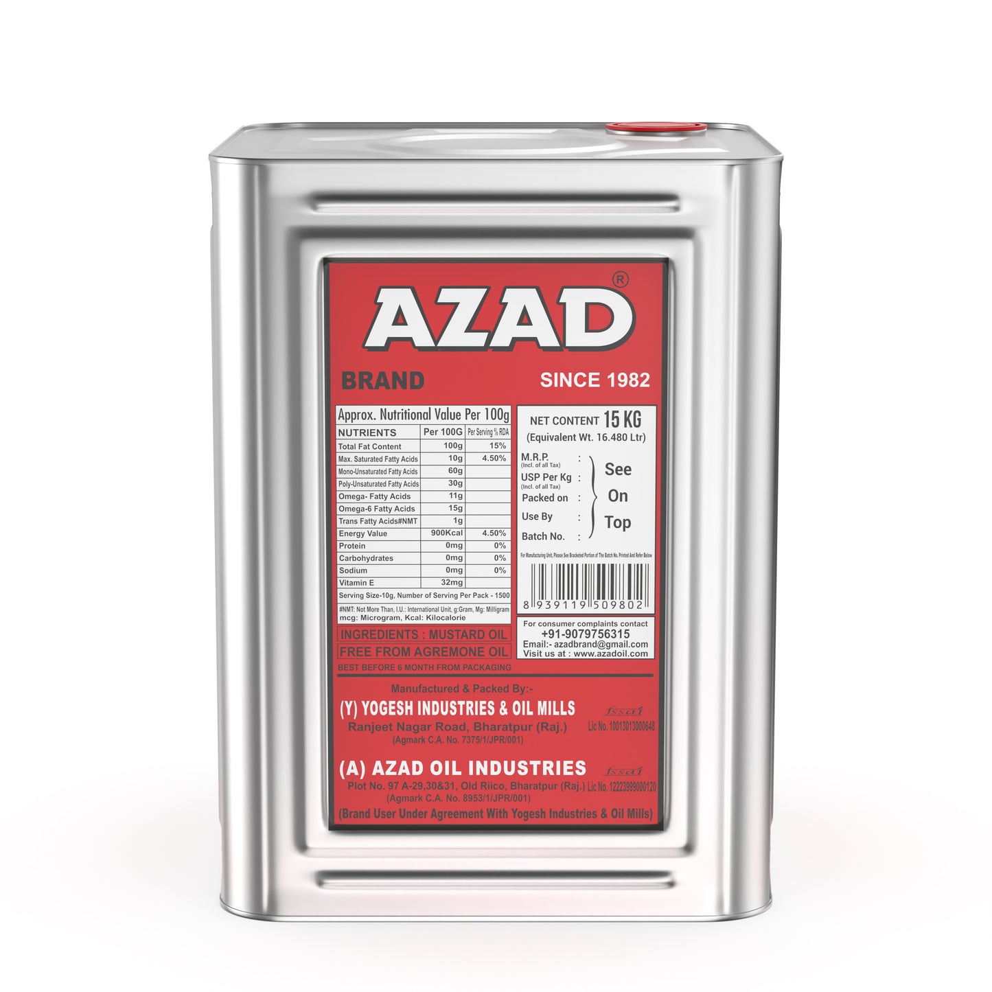 15 Kg Kachi Ghani Azad Mustard Oil