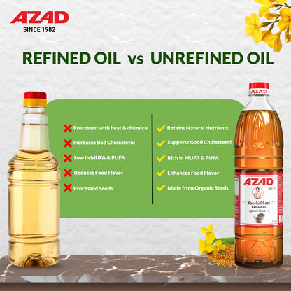 1 Litre Bottle Kachi Ghani Azad Mustard Oil