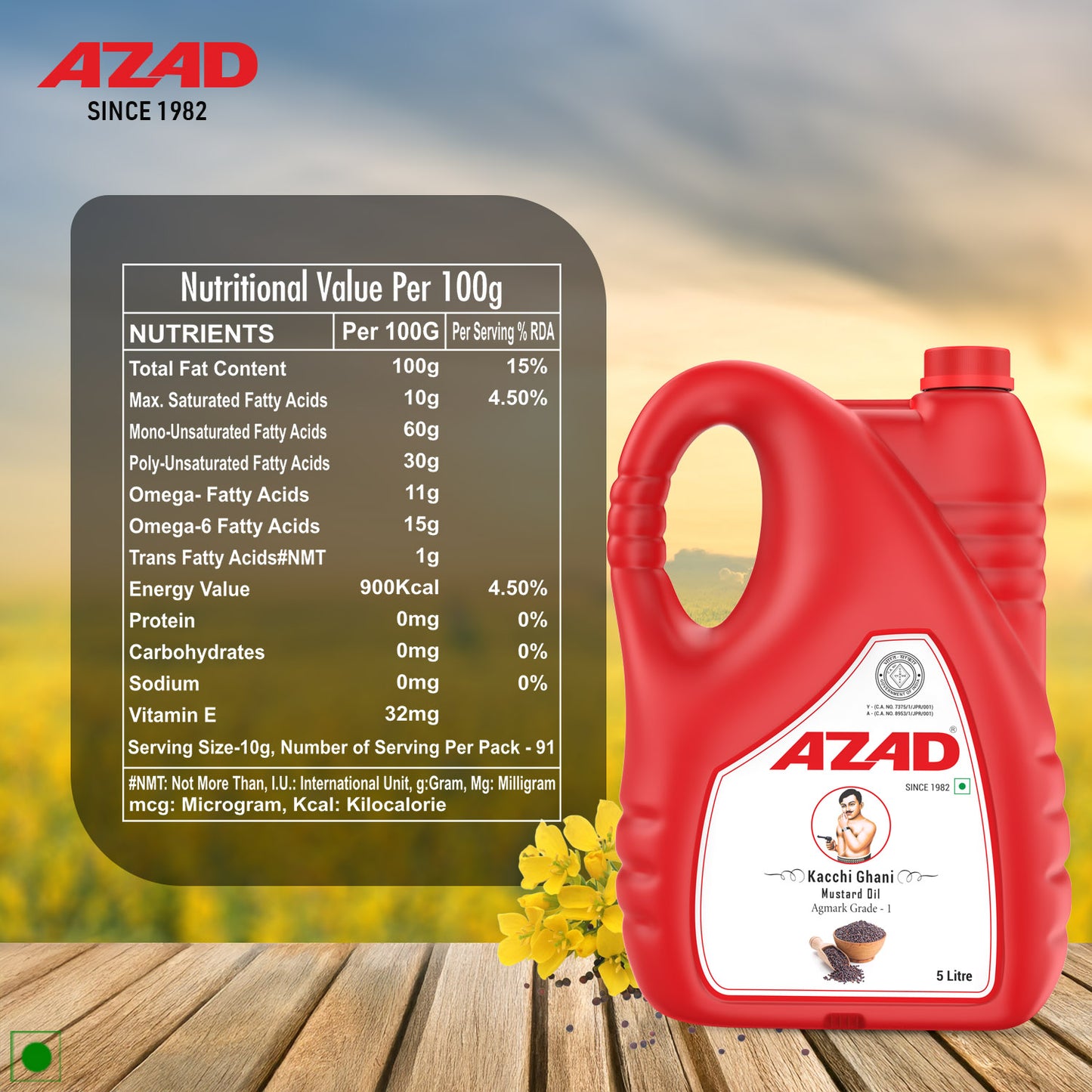 5 Litre Bottle Kachi Ghani Azad Mustard Oil