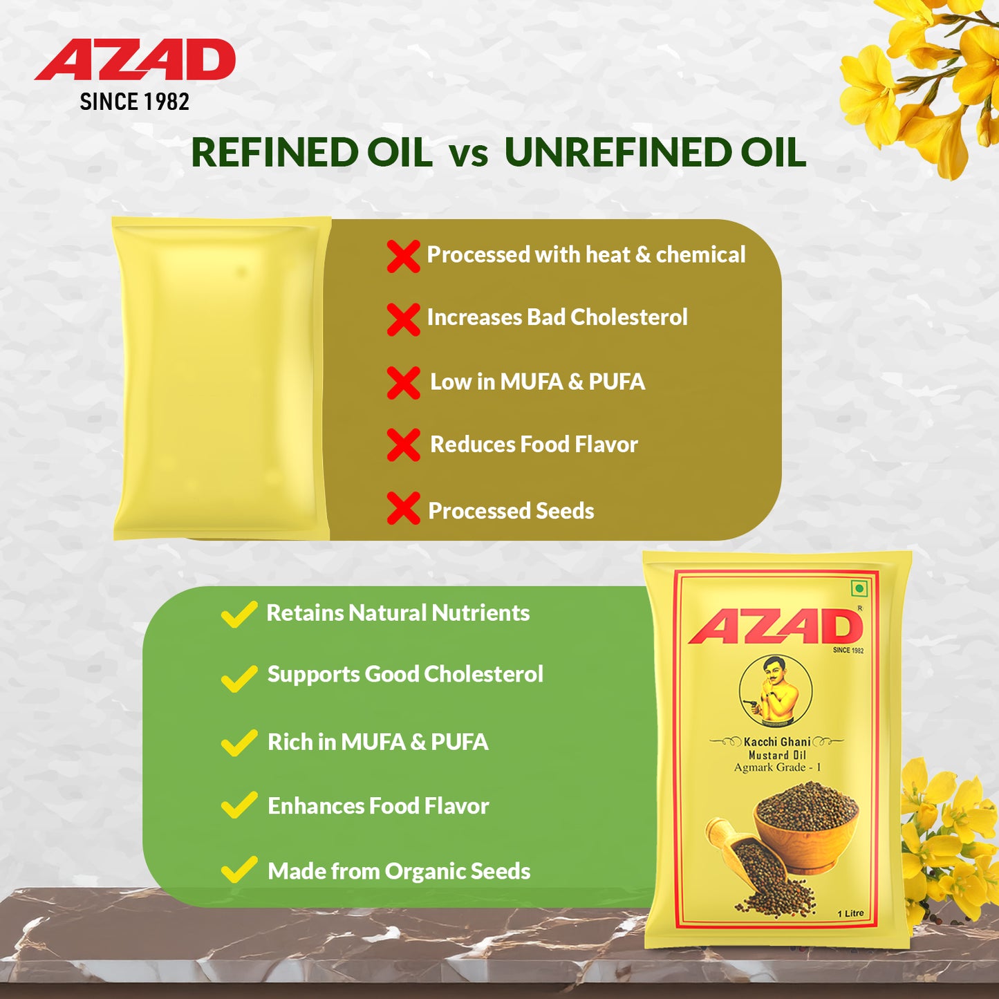 1 Litre Pouch Kachi Ghani Azad Mustard Oil